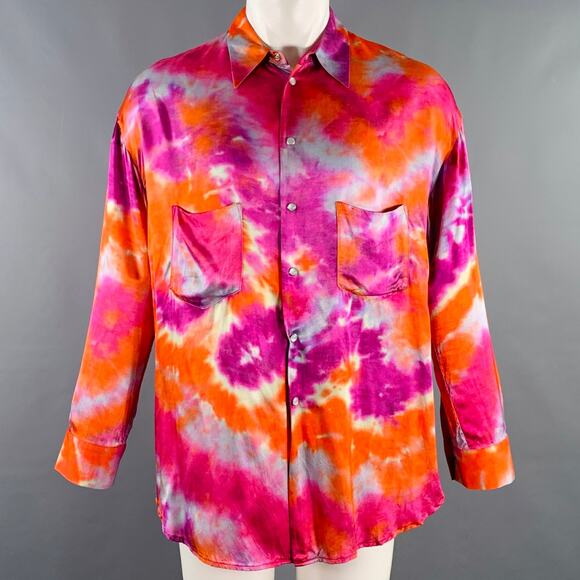 GARCONS INFIDELES Size XS Purple Orange Tie Dye Viscose Long Sleeve Shirt - Picture 1 of 6